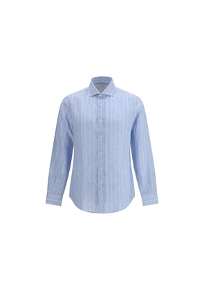 Brunello Cucinelli Blue Linen Pattern Shirt - L