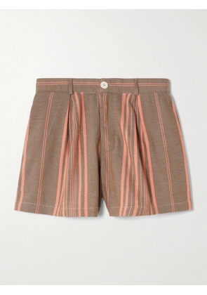 Marrakshi Life - Pleated Striped Cotton Shorts - Brown - M,XXS,XS,S