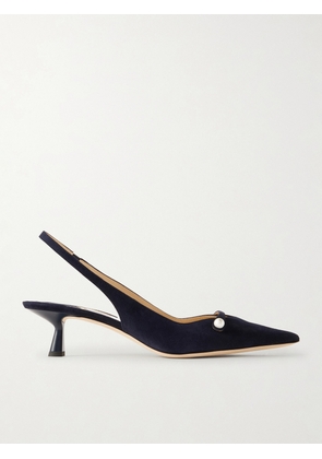 Jimmy Choo - Amita 45 Faux Pearl-embellished Suede Slingback Pumps - Blue - IT36,IT36.5,IT37,IT37.5,IT38,IT38.5,IT39,IT39.5,IT40,IT40.5,IT41,IT41.5,IT42
