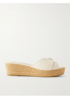 Jimmy Choo - Leda Logo-embellished Leather Platform Espadrilles - Off-white - IT36,IT37,IT38,IT39,IT40,IT41,IT42