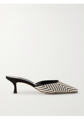 Manolo Blahnik - Carolyne 50 Suede-trimmed Metallic Woven Raffia Mules - Black - IT36,IT36.5,IT37,IT37.5,IT38,IT38.5,IT39,IT39.5,IT40,IT40.5,IT41,IT41.5,IT42,IT43