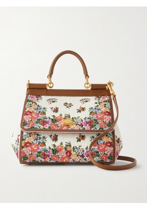 Dolce & Gabbana - Sicily Medium Leather-trimmed Embroidered Canvas Shoulder Bag - White - One size