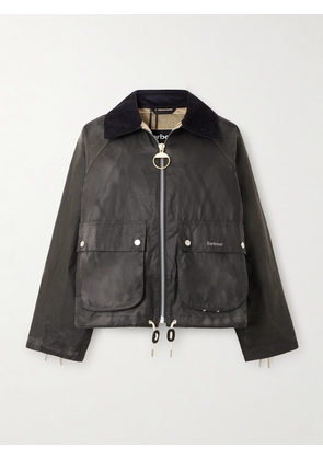 Barbour - Marron Leather And Corduroy-trimmed Waxed-cotton Jacket - Gray - UK 8,UK 10,UK 12,UK 14,UK 16,UK 18