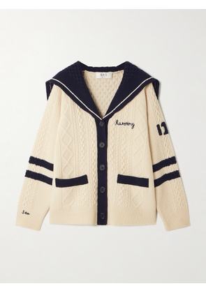Sea - Maren Embroidered Cable-knit Wool Cardigan - Cream - xx small,x small,small,medium,large