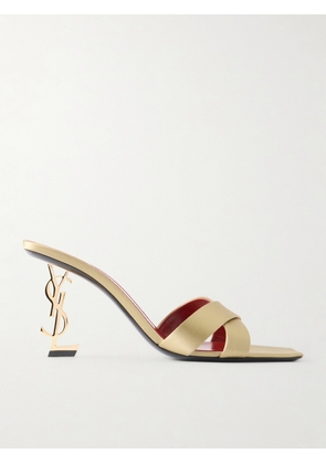 SAINT LAURENT - Opyum Satin Mules - Gold - EU 40.5