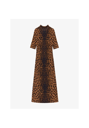 Womens Ro&Zo Leopard-Print High-Neck Jersey Maxi Dress