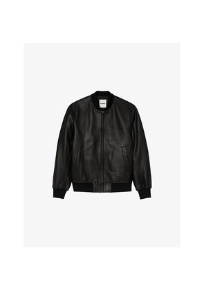 Mens Sandro Round-Neck Regular-Fit Leather Jacket