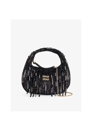Womens Miu Miu Wander Logo-Plaque Sequin-Embellished Handbag