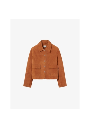 Womens Claudie Pierlot Side-Pocket Brand-Embroidered Suede Jacket