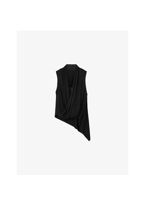 Womens Allsaints Adaline Wrap-Neck Stretch-Woven Top