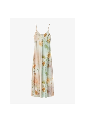 Womens Allsaints Bryony Floral-Print Stretch-Satin Midi Dress