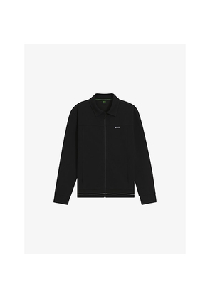 Mens Boss Logo-Embroidered Polo-Collar Cotton-Blend Tracksuit Top