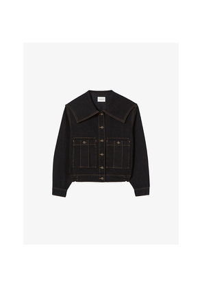 Womens Claudie Pierlot Sailor-Collar Contrast-Stitch Denim Jacket