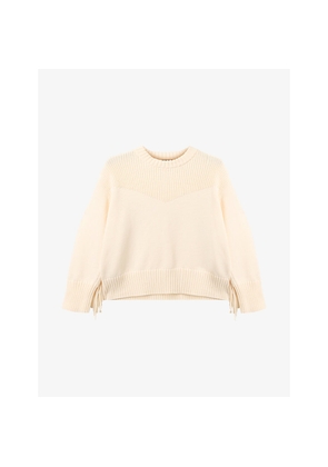Womens Whistles Fringed-Trim Relaxed-Fit Cotton-Blend Jumper
