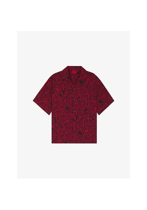 Mens Hugo Rose-Print Oversized-Fit Woven Shirt