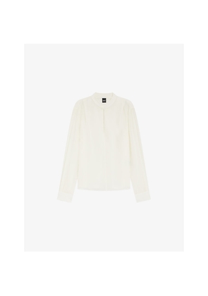 Womens Boss Stand-Collar Relaxed-Fit Silk Blouse