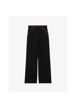 Womens Claudie Pierlot Contrast-Stitch Wide-Leg High-Rise Jeans