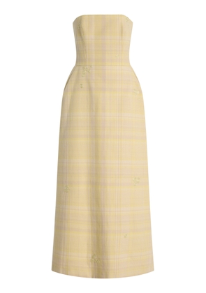 DELPOZO Exclusive Architectural Floral-Embroidered Tartan-Checked Cotton Midi Dress - Moda Operandi