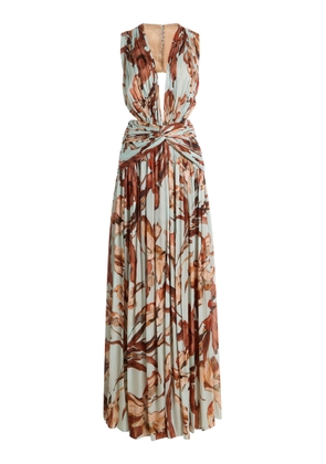 Costarellos Amarielle Ruched Floral Lurex-Georgette Gown - Moda Operandi