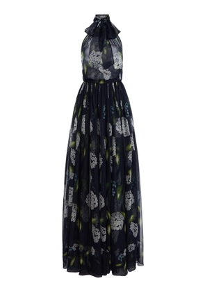Oscar de la Renta Porcelain Flowers Silk Chiffon Halter Gown - Moda Operandi