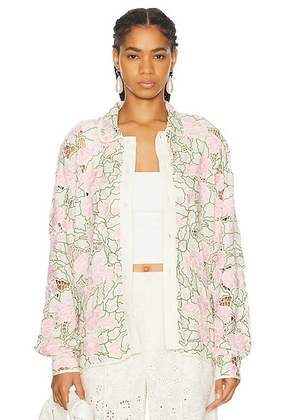 BODE Peony Lace Long Sleeve Shirt in Pink Multi - Pink. Size XS (also in XXS).