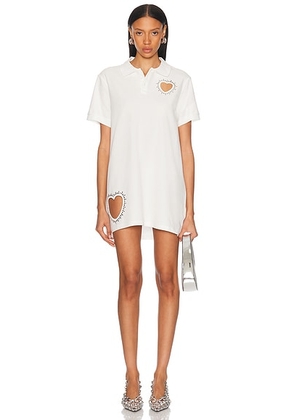 AREA Crystal Heart Cutout Polo Dress in White - White. Size M (also in S, XS).