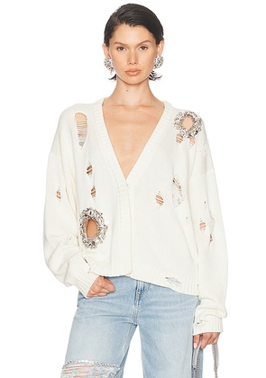 AREA Distressed Crystal Cardigan in Cream - Ivory. Size XS (also in ).