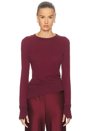 Enza Costa Cashmere Easy Cuffed Crewneck Top in Barolo - Burgundy. Size XS (also in ).