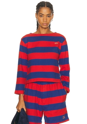 BODE Clubhouse Long Sleeve Tee in Red & Blue - Red. Size XS (also in ).