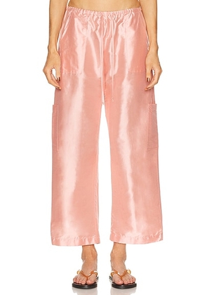 DONNI. The Taffeta Drawstring Cargo Pant in Blossom - Pink. Size L (also in ).