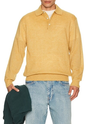 Beams Plus Knit Polo 9G Wool Silk Shaggy Yarn in Gold - Yellow. Size M (also in ).