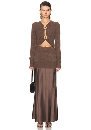 Christopher Esber Orbit Ruched Monument Long Sleeve Dress in Umber - Chocolate. Size S (also in M).