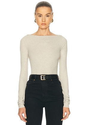 Eterne Long Sleeve Boatneck Top in Heather Oatmeal - Beige. Size L (also in M, S, XL, XS).