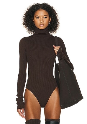 Helsa Edita Turtleneck Bodysuit in Dark Brown - Chocolate. Size XL (also in ).
