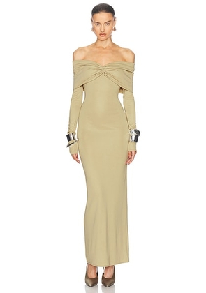 Helsa Matte Jersey Off Shoulder Maxi Dress in Elm - Sage. Size XL (also in ).