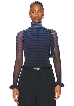 Jean Paul Gaultier 3d Cuff Long Sleeve Top in Black  Navy  & Light Blue - Black. Size XS (also in XXS).