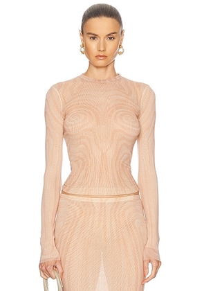 Jean Paul Gaultier Spiral Long Sleeve Top in Pale Pink & Dusty Pink - Blush. Size XXS (also in ).