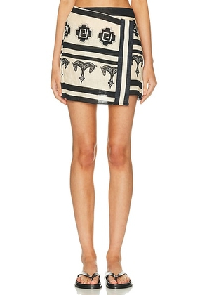 Johanna Ortiz Linen Roots Wrap Skirt in Ecru & Black - Black,Cream. Size 8 (also in ).