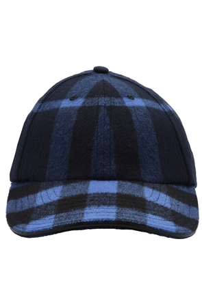 Burberry Navy Check Cashmere Baseball Cap