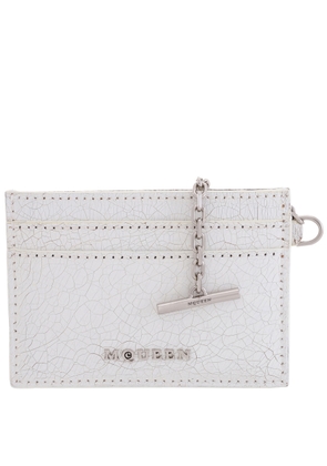 Alexander Mcqueen White / Cognac / Silver Mens Crackled Leather Card Holder Sling