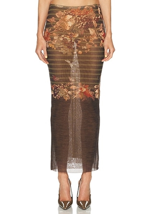 Jean Paul Gaultier Mesh Printed Marini?re Grape Long Skirt in Khaki & Multicolor - Dark Green,Brown. Size M (also in S, XS).