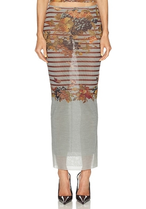 Jean Paul Gaultier Mesh Printed Marini?re Grape Long Skirt in Light Blue & Multicolor - Slate,Brown. Size L (also in M, S, XS).