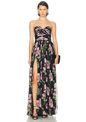 Oscar de la Renta Strapless Chiffon Gown in Navy & Pink - Black. Size 6 (also in ).