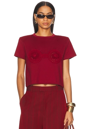 Magda Butrym Crochet Bra T Shirt in Bordeaux - Wine. Size 40 (also in ).