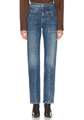 MOTHER The Riveting Rambler Zip Sneak Jeans in Bending The Rules - Blue. Size 32 (also in 33, 34).