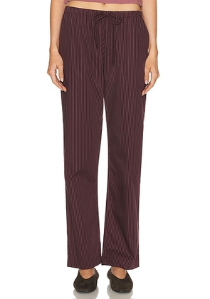 LESET Yoshi Stripe Classic Tie Pant in Bordeaux & Rose Stripe - Burgundy. Size S (also in ).