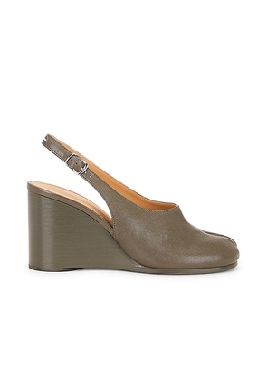 Maison Margiela Tabi Slingback Wedge Pump in Cold Brown - Olive. Size 38 (also in 36.5, 38.5).