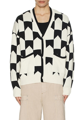 Rhude Chevron Checkered Knit Cardigan in Black & Cream - Black. Size S (also in ).