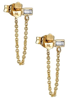 Sydney Evan Baguette Stud Chain Earrings in Gold & Diamonds - Metallic Gold. Size all.