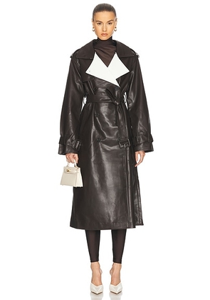 SEROYA Estelle Vegan Leather Trench Coat in Ash Brown - Brown. Size L (also in ).